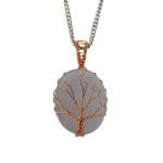 Rose Quartz Oval Shape Tree Of Life Pendant