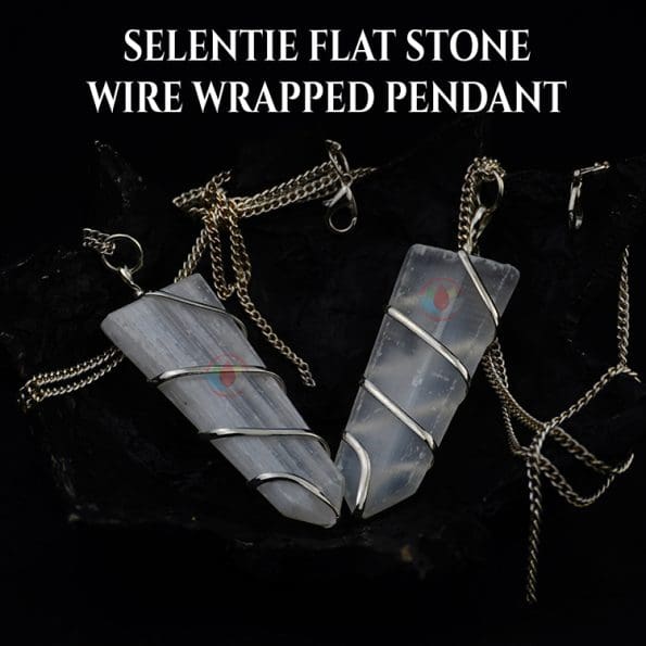 Selenite Flat Stone Wire Wrapped Pendant