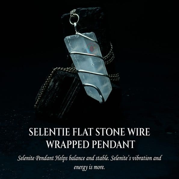 Selenite Flat Stone Wire Wrapped Pendant