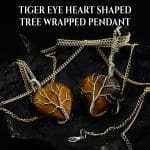 Tiger Eye Heart Shaped Tree Of Life Pendant