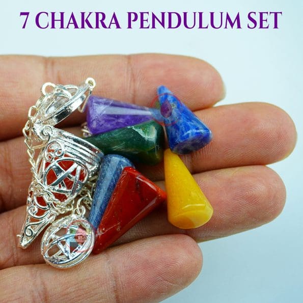 7 Chakra Pendulum Cone-Shaped Crystals