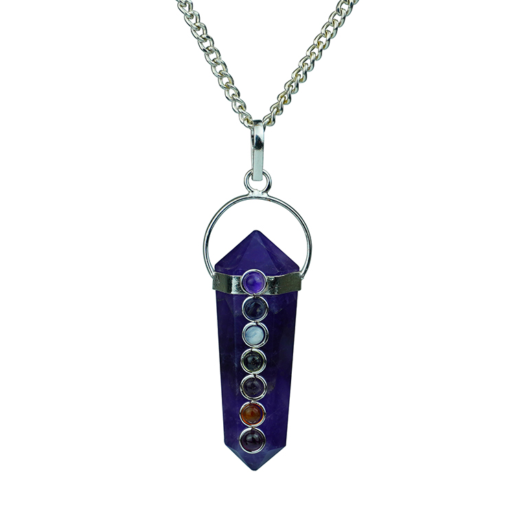 Amethyst Point with Chakra Chips Necklace - Cariboo Jade & Gift Shop