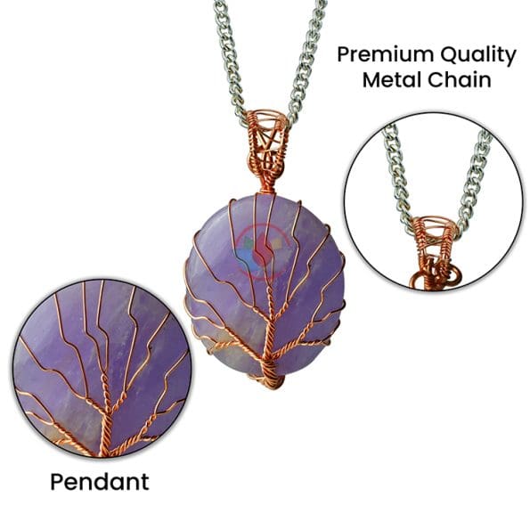 Amethyst Oval Shaped Tree Of Life Pendant