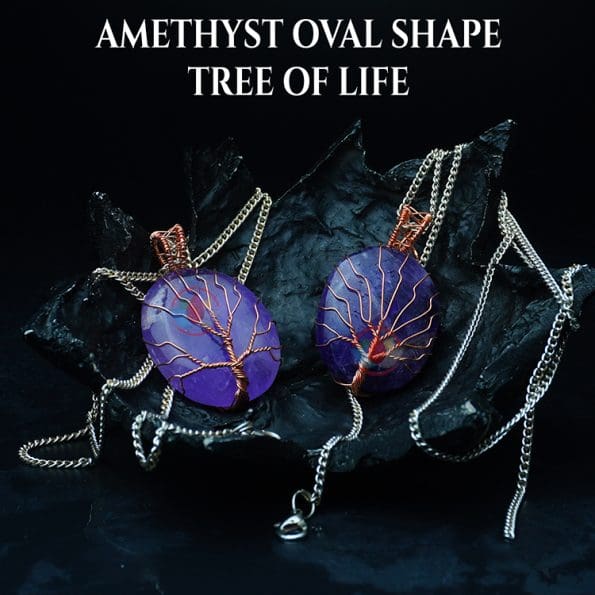 Amethyst Oval Shaped Tree Of Life Pendant