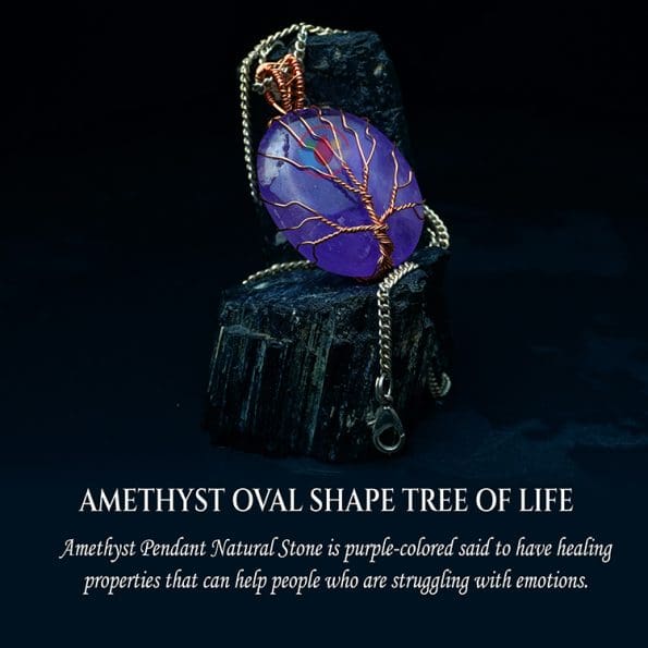 Amethyst Oval Shaped Tree Of Life Pendant