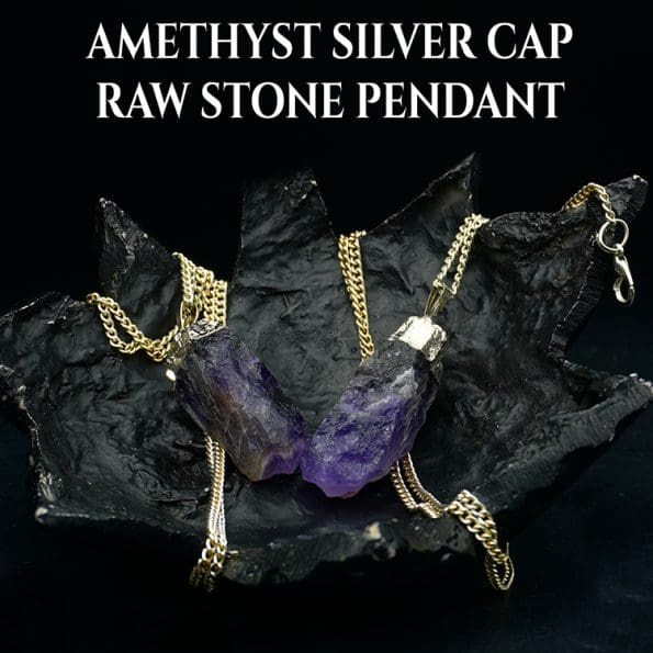 Amethyst Silver Cap Raw Stone Pendant