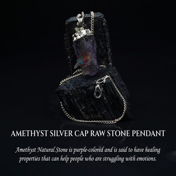 Amethyst Silver Cap Raw Stone Pendant