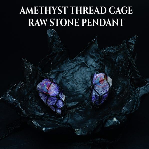 Amethyst Thread Cage Raw Stone Pendant