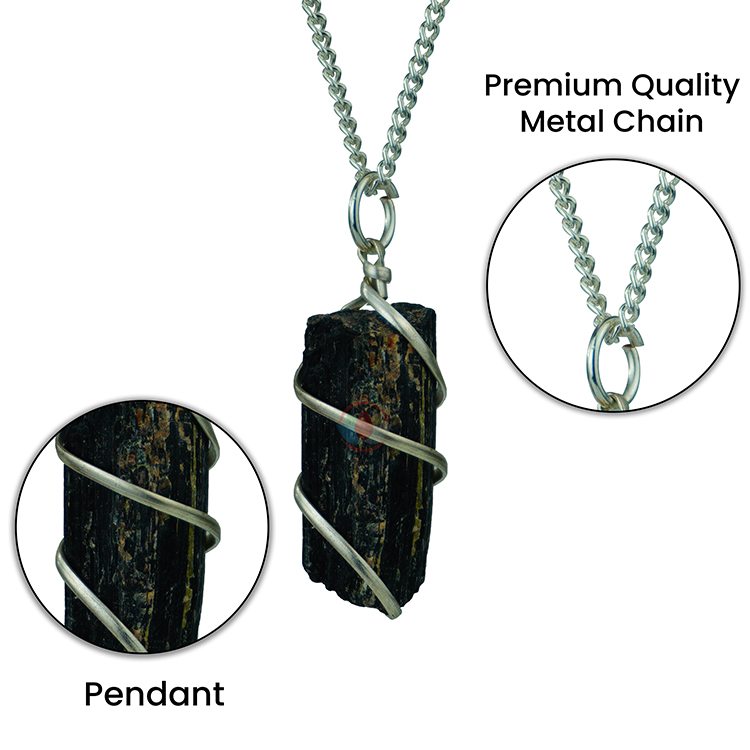 Black Tourmaline Rough Stone Wire Wrapped Pendant - Remedywala