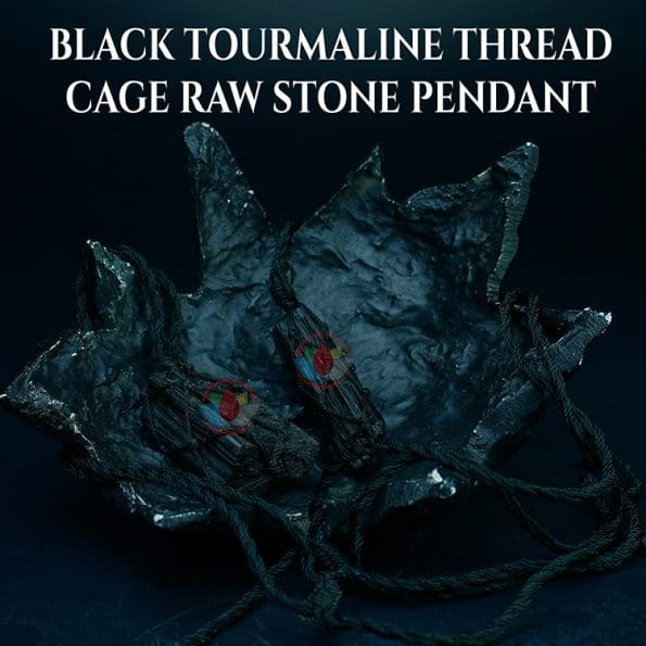 Black Tourmaline Thread Cage Raw Stone Pendant