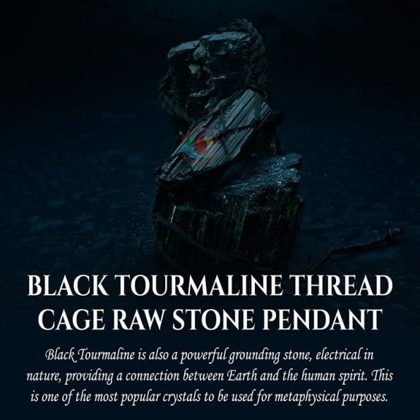 Black Tourmaline Thread Cage Raw Stone Pendant