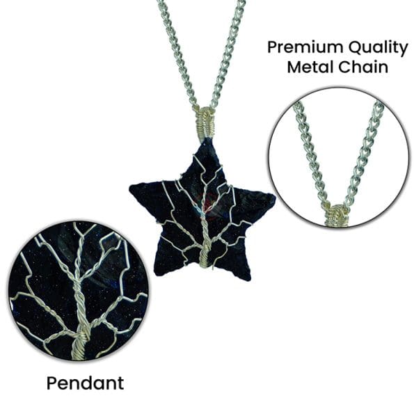 Blue Goldstone Star Shape Tree of Life Pendant