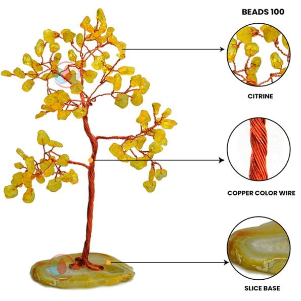 Citrine Tree 100 Beads Slice Stone Base