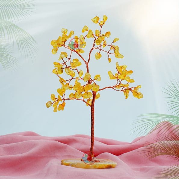 Citrine Tree 100 Beads Slice Stone Base