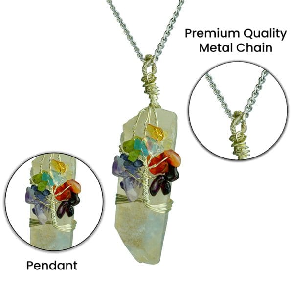 Clear Quartz 7 Chakra Tree of Life Pendant