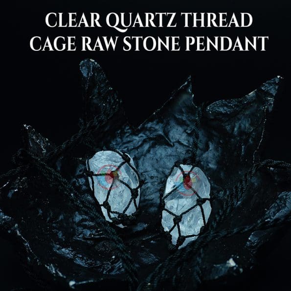 Clear Quartz Thread Cage Raw Stone Pendant