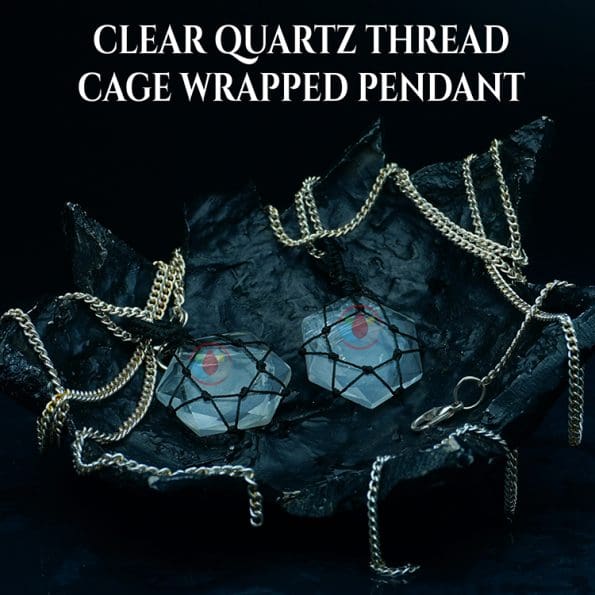 Clear Quartz Thread Cage Wrapped Pendant