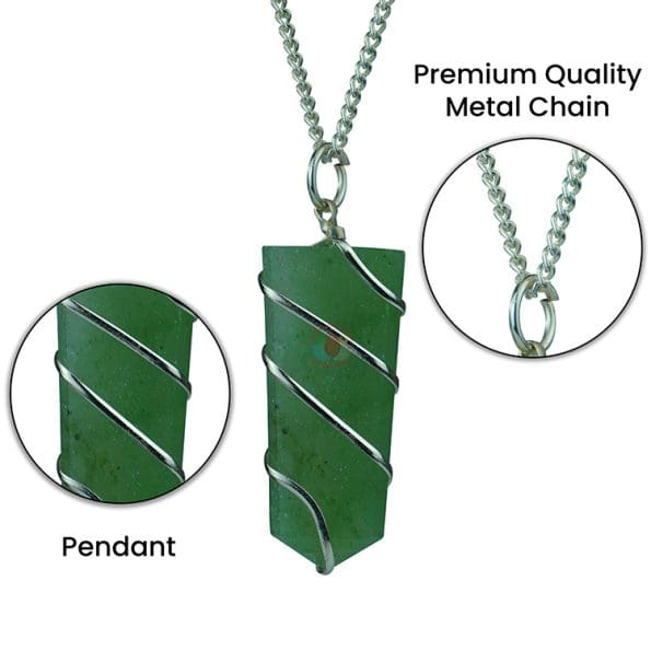 Green Aventurine Flat Stone Wire Wrapped Pendant