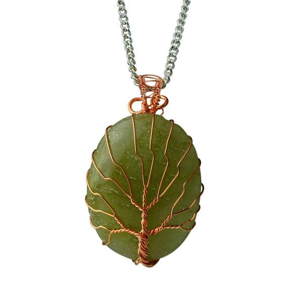 Green Aventurine Oval Shaped Tree Of Life Pendant