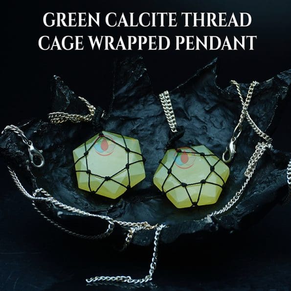 Green Calcite Thread Cage Wrapped Pendant