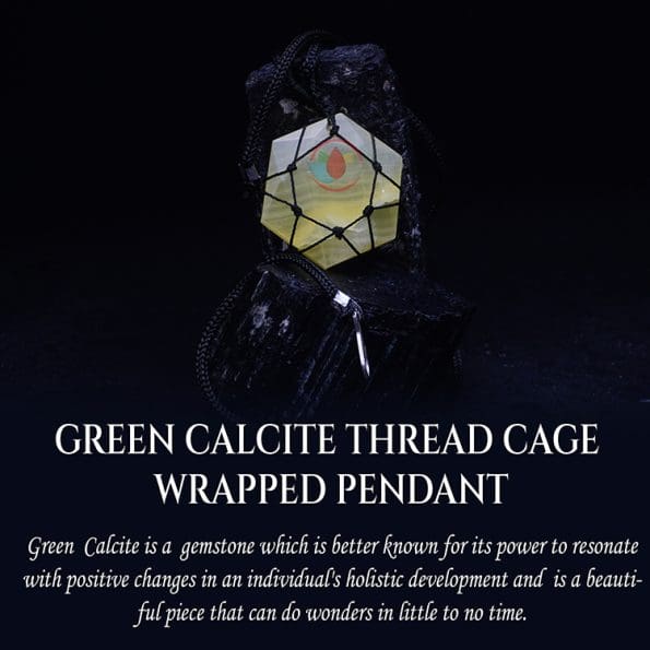 Green Calcite Thread Cage Wrapped Pendant