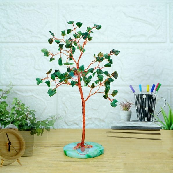 Green Jade Tree 100 Beads Slice Stone Base