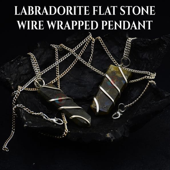 Labradorite Flat Stone Wire Wrapped Pendant