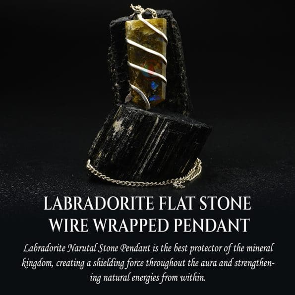 Labradorite Flat Stone Wire Wrapped Pendant