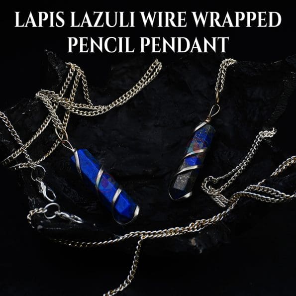 Lapis Lazuli Wire Wrapped Pencil Pendant