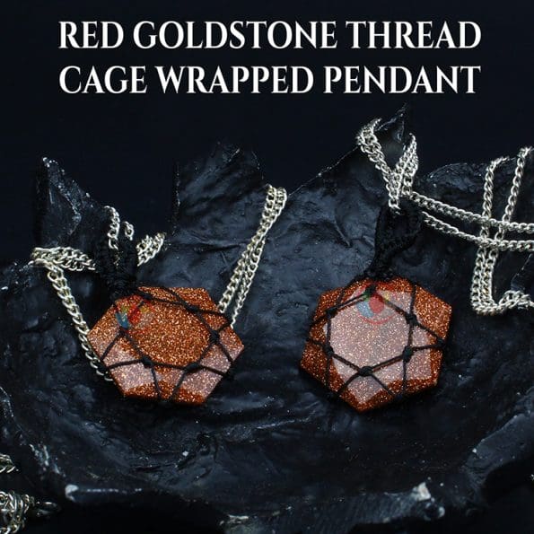 Red Goldstone Thread Cage Wrapped Pendant