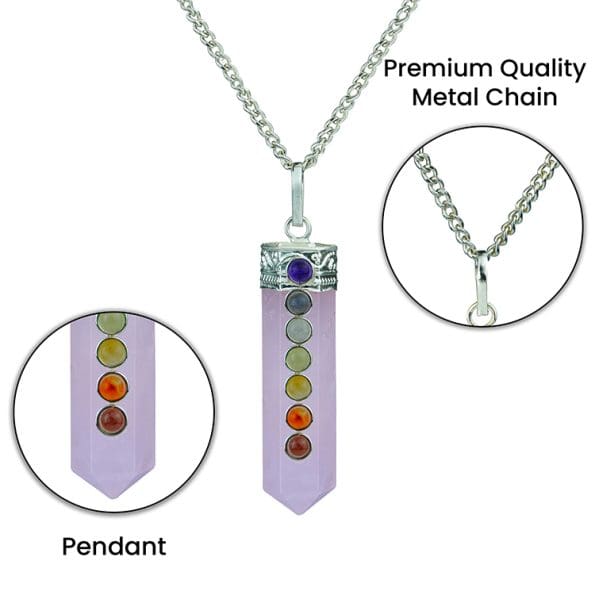 Rose Quartz 7 Chakra Pencil Pendant