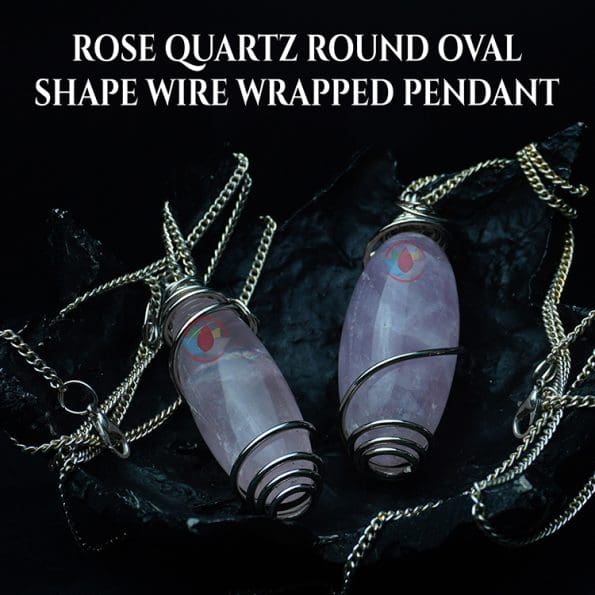 Rose Quartz Oval Shape Wire Wrapped Pendant