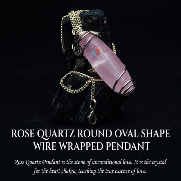 Rose Quartz Oval Shape Wire Wrapped Pendant