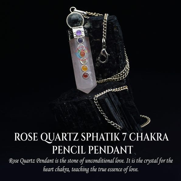 Rose Quartz 7 Chakra Ball Pencil Pendant