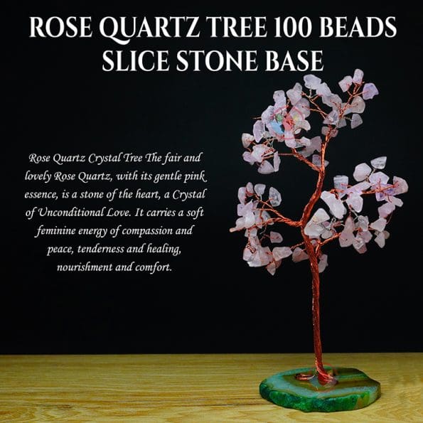 Rose Quartz Tree 100 Beads Slice Stone Base