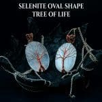 Selenite Oval Shaped Tree Of Life Pendant