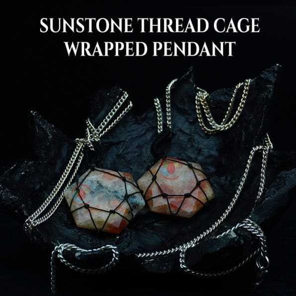 Sunstone Thread Cage Wrapped Pendant