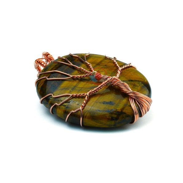 Tiger Eye Oval Shaped Tree Of Life Pendant