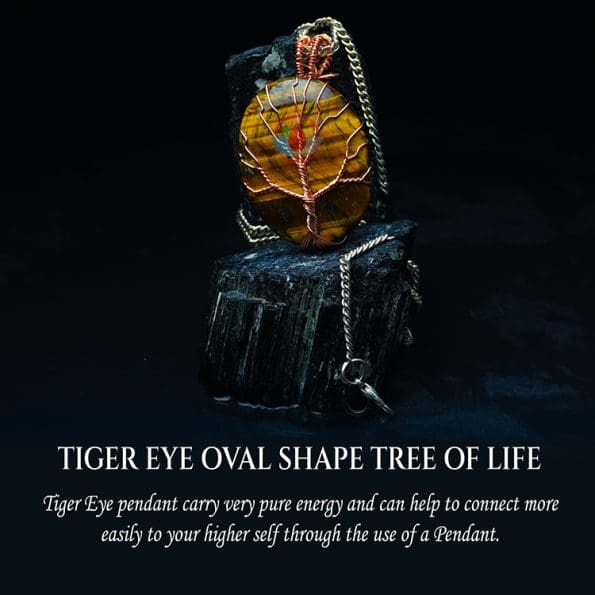 Tiger Eye Oval Shaped Tree Of Life Pendant