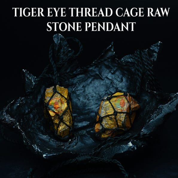 Tiger Eye Thread Cage Raw Stone Pendant