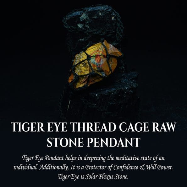 Tiger Eye Thread Cage Raw Stone Pendant