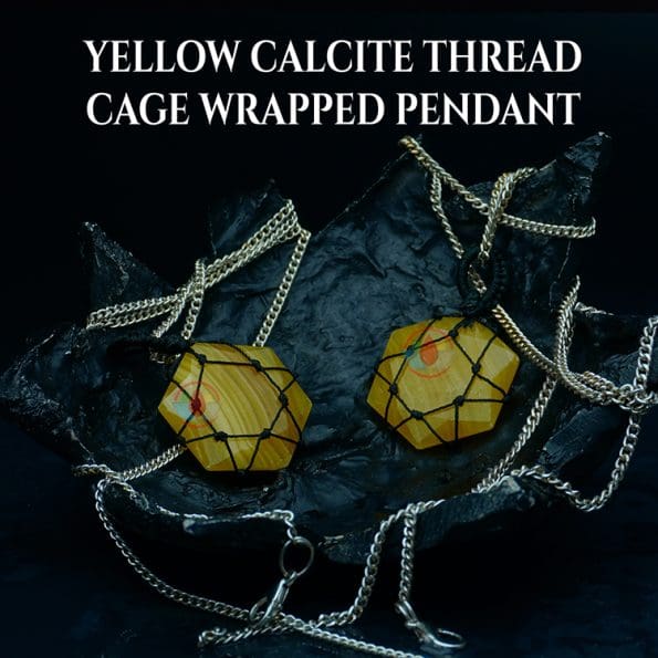 Yellow Calcite Thread Cage Wrapped Pendant