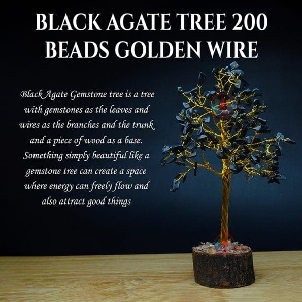 Black Agate Tree 200 Beads Golden Wire