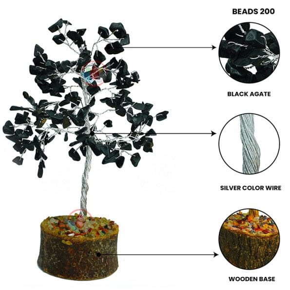 Black Agate Tree 200 Beads Silver Wire