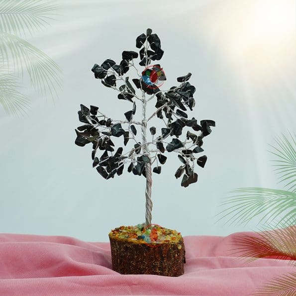 Black Agate Tree 200 Beads Silver Wire