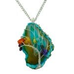 Green Color Agate 7 Chakra Tree Of Life Pendant