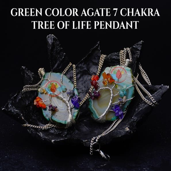 Green Color Agate 7 Chakra Tree Of Life Pendant