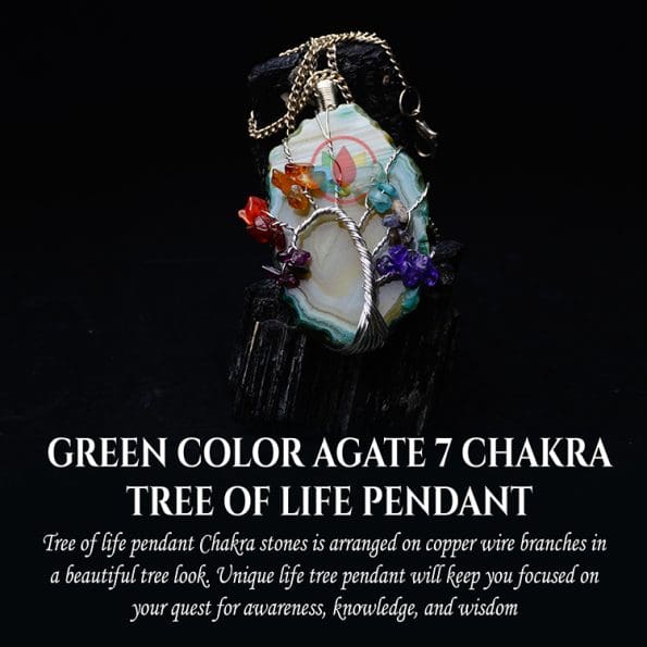 Green Color Agate 7 Chakra Tree Of Life Pendant