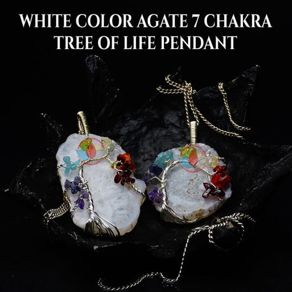 White Color Agate 7 Chakra Tree Of Life Pendant