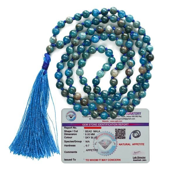 Apatite Mala With Certificate 6mm Beads Jap Mala